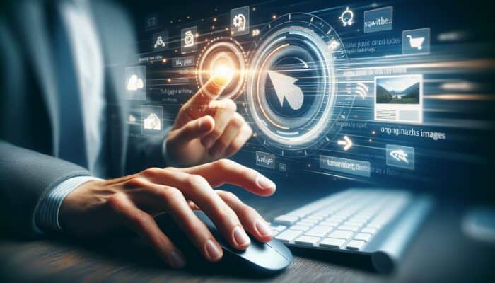 A user clicking on a blog post with fast-loading, optimized images on a modern digital interface.